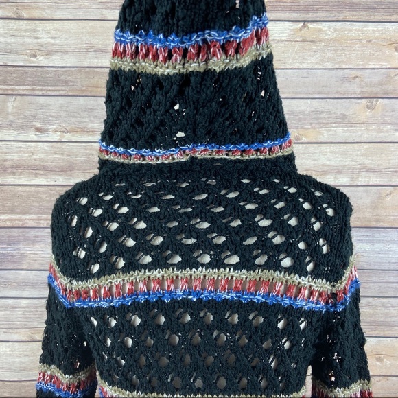 Love Tree Hooded Cardigan Long Macrame Fringe Open Knit Colorful Stripe Sweater - Picture 8 of 12